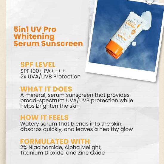 Luxe Organix 5in1 UV Pro Whitening Serum Sunscreen SPF100 PA++++ 40ml سيروم لوكس أورجانيكس 5 في 1 للتبييض والحماية من الشمس - Princess Cosmetics Qatar