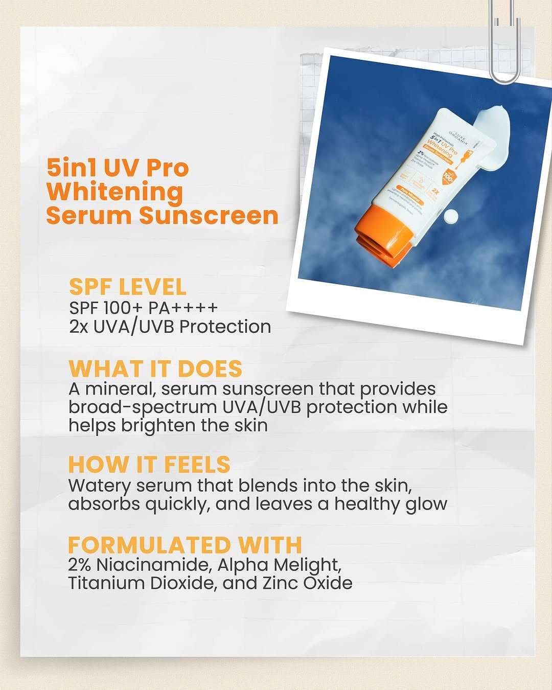 Luxe Organix 5in1 UV Pro Whitening Serum Sunscreen SPF100 PA++++ 40ml سيروم لوكس أورجانيكس 5 في 1 للتبييض والحماية من الشمس - Princess Cosmetics Qatar