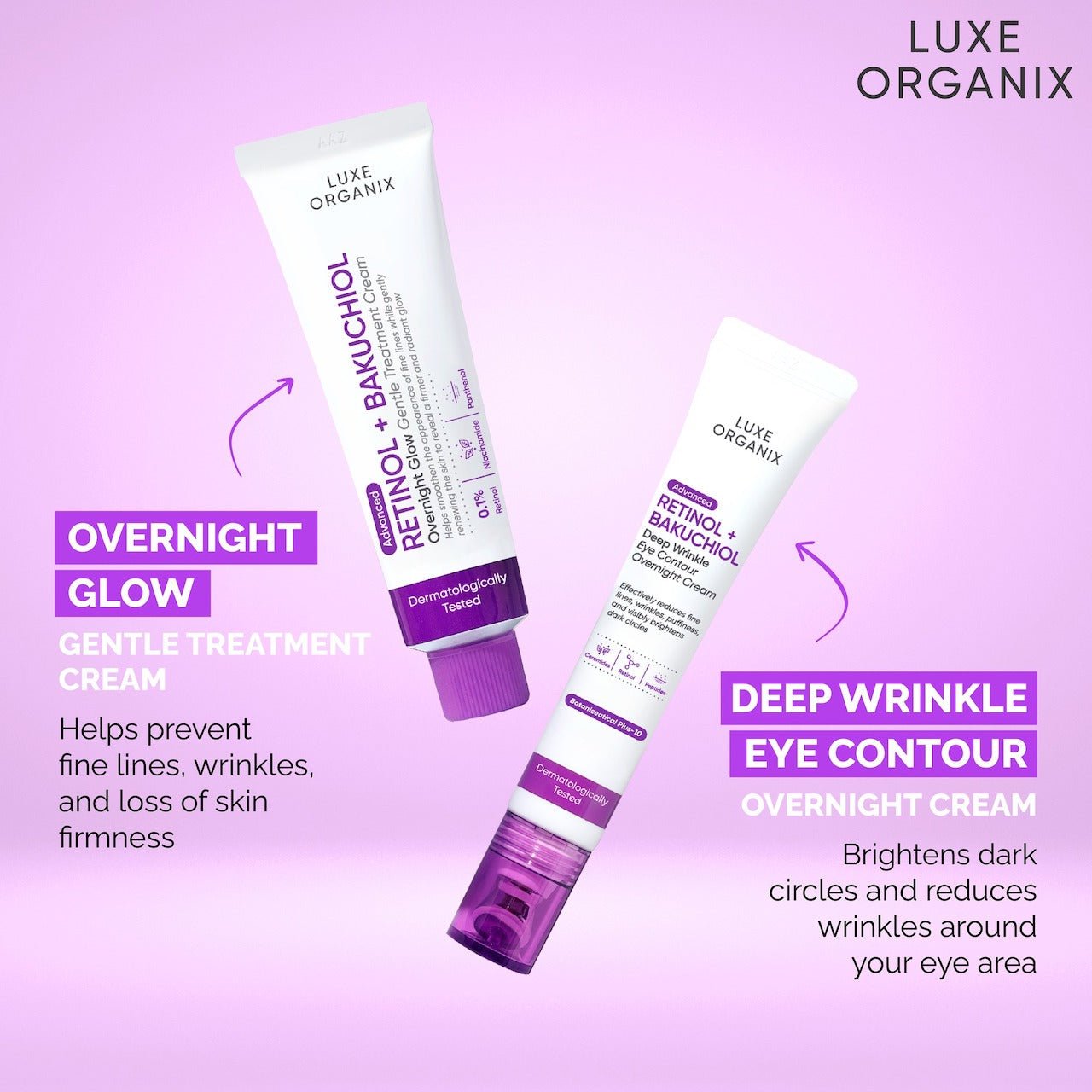 Luxe Organix Advanced Retinol + Bakuchiol Deep Wrinkle Eye Contour Overnight Cream 12g لوكس أورجانيكس أدفانسد ريتينول + باكوتشيول كريم ليلي للتجاعيد العميقة للعين 12 جم - Princess Cosmetics Qatar