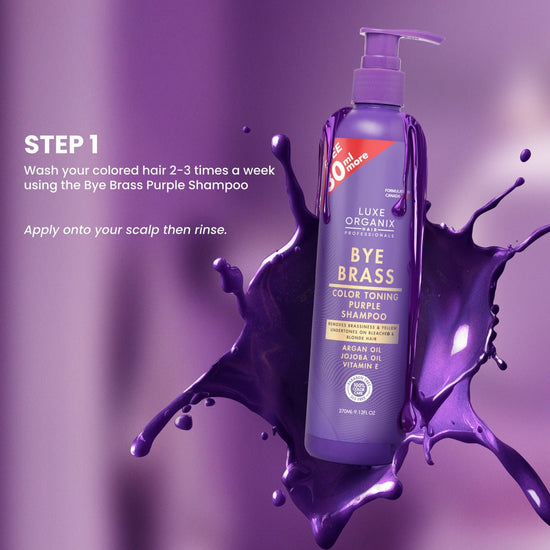 Luxe Organix Bye Brass Purple Shampoo 240ml شامبو لوكس أورجانيكس باي براس البنفسجي - Princess Cosmetics Qatar