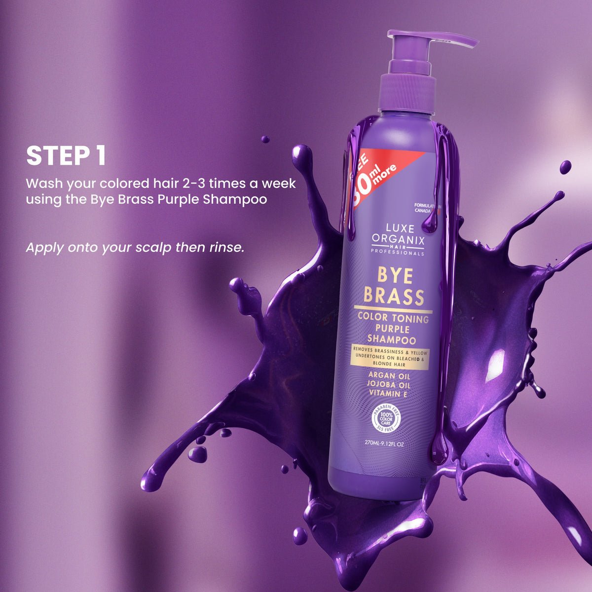 Luxe Organix Bye Brass Purple Shampoo 240ml شامبو لوكس أورجانيكس باي براس البنفسجي - Princess Cosmetics Qatar