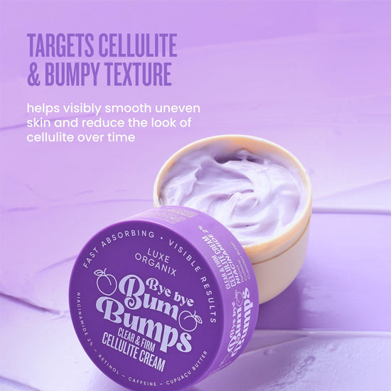 Luxe Organix Bye Bye Bum Bumps Clear & Firm Cellulite Cream 230g كريم لوكس أورجانيكس باي باي بامبس كلير آند فيرم لعلاج السيلوليت - Princess Cosmetics Qatar