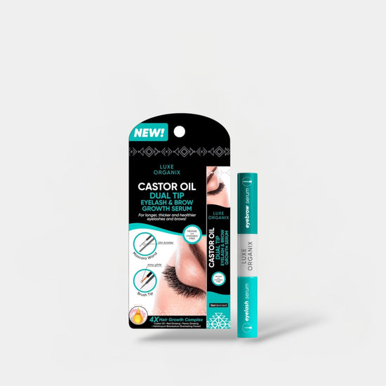 Luxe Organix Castor Oil Dual Tip Eyelash & Brow Growth Serum 12ml سيروم لوكس أورجانيكس لنمو الرموش والحواجب بزيت الخروع بطرفين - Princess Cosmetics Qatar
