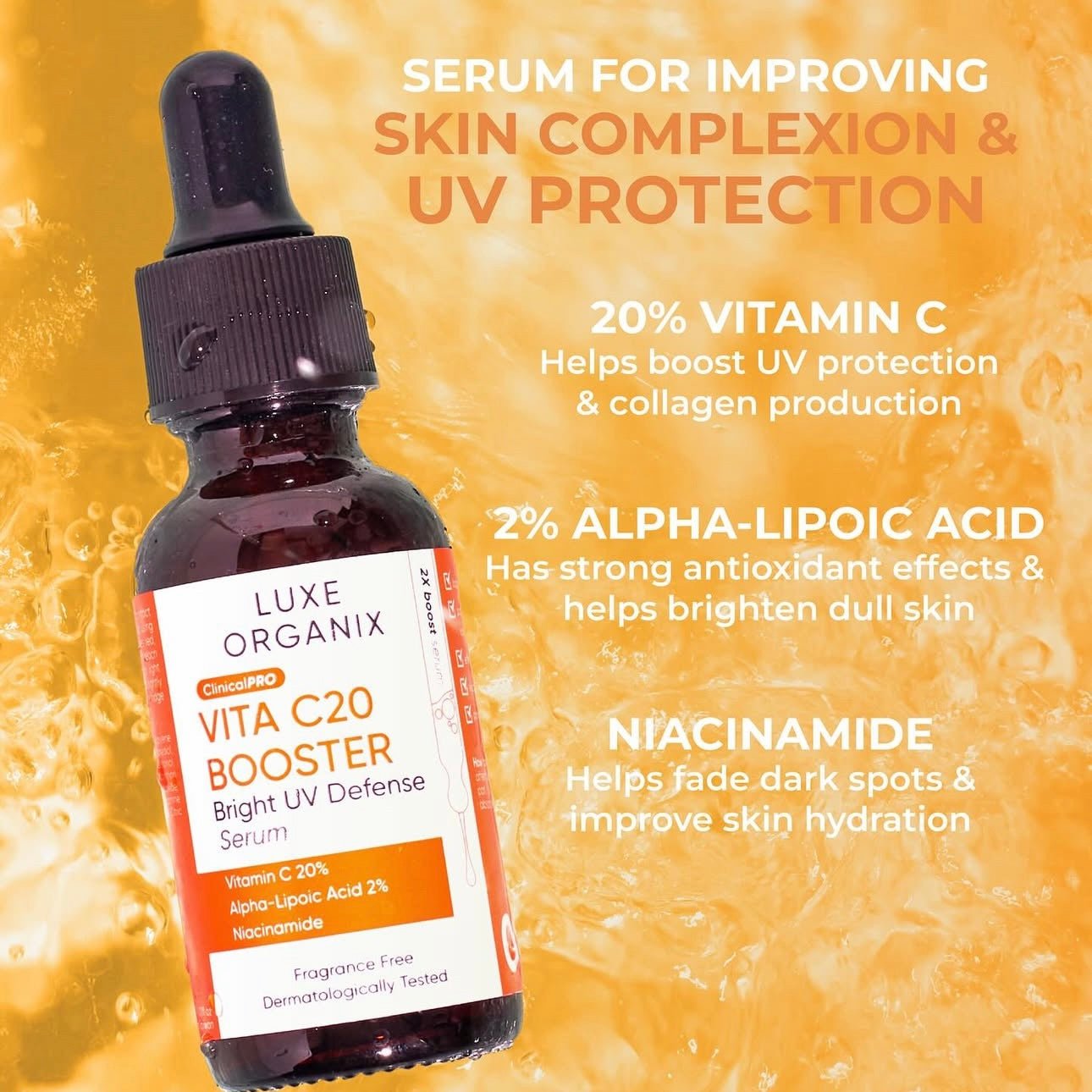 Luxe Organix Clinical Pro Vita C20 Booster Serum 30ml مصل لوكس أورجانيكس كلينيكال برو فيتا C20 المعزز - Princess Cosmetics Qatar