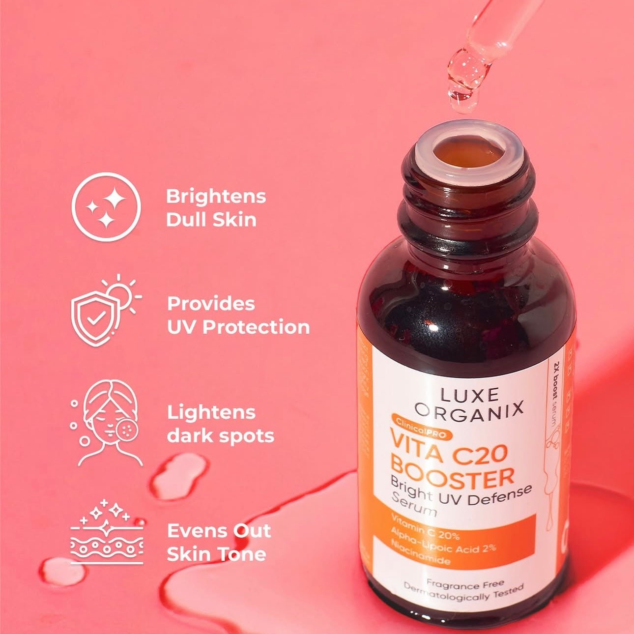 Luxe Organix Clinical Pro Vita C20 Booster Serum 30ml مصل لوكس أورجانيكس كلينيكال برو فيتا C20 المعزز - Princess Cosmetics Qatar