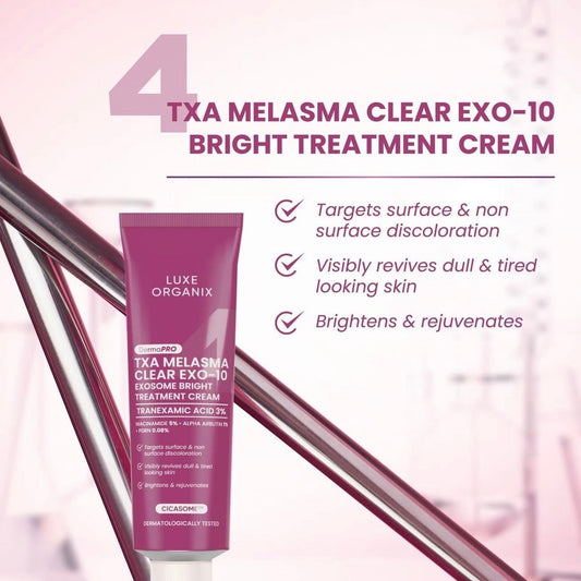 Luxe Organix Derma PRO TXA Melasma Clear Exosome Bright Treatment Cream 30g كريم لوكس أورجانيكس ديرما برو تي إكس إيه لعلاج الكلف وتفتيح البشرة بتقنية الإكسوسوم - Princess Cosmetics Qatar
