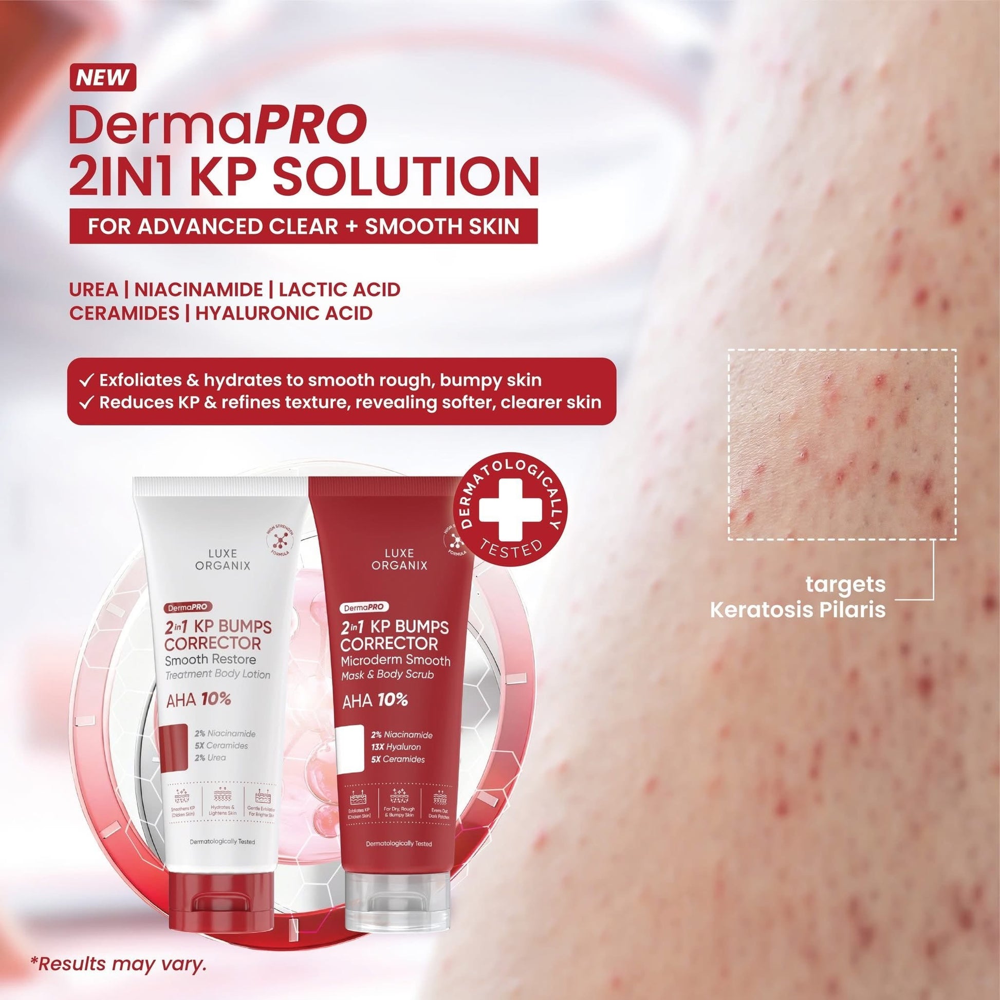 Luxe Organix DermaPRO 2in1 KP Bumps Corrector Smooth Restore Treatment Lotion 200ml لوشن علاجي لتنعيم البشرة وتجديدها من لوكس أورجانيكس ديرما برو 2 في 1 - Princess Cosmetics Qatar