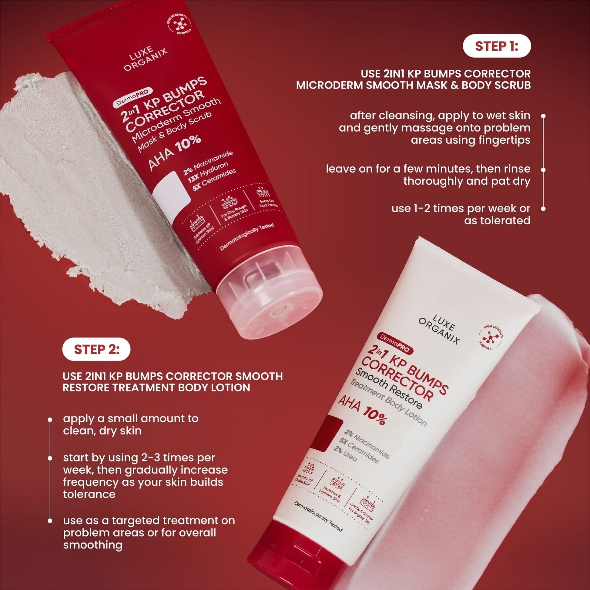 Luxe Organix DermaPRO 2in1 KP Bumps Corrector Smooth Restore Treatment Lotion 200ml لوشن علاجي لتنعيم البشرة وتجديدها من لوكس أورجانيكس ديرما برو 2 في 1 - Princess Cosmetics Qatar
