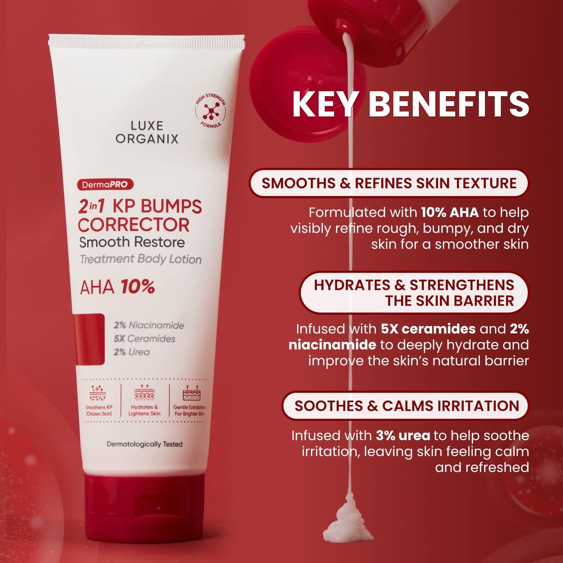 Luxe Organix DermaPRO 2in1 KP Bumps Corrector Smooth Restore Treatment Lotion 200ml لوشن علاجي لتنعيم البشرة وتجديدها من لوكس أورجانيكس ديرما برو 2 في 1 - Princess Cosmetics Qatar