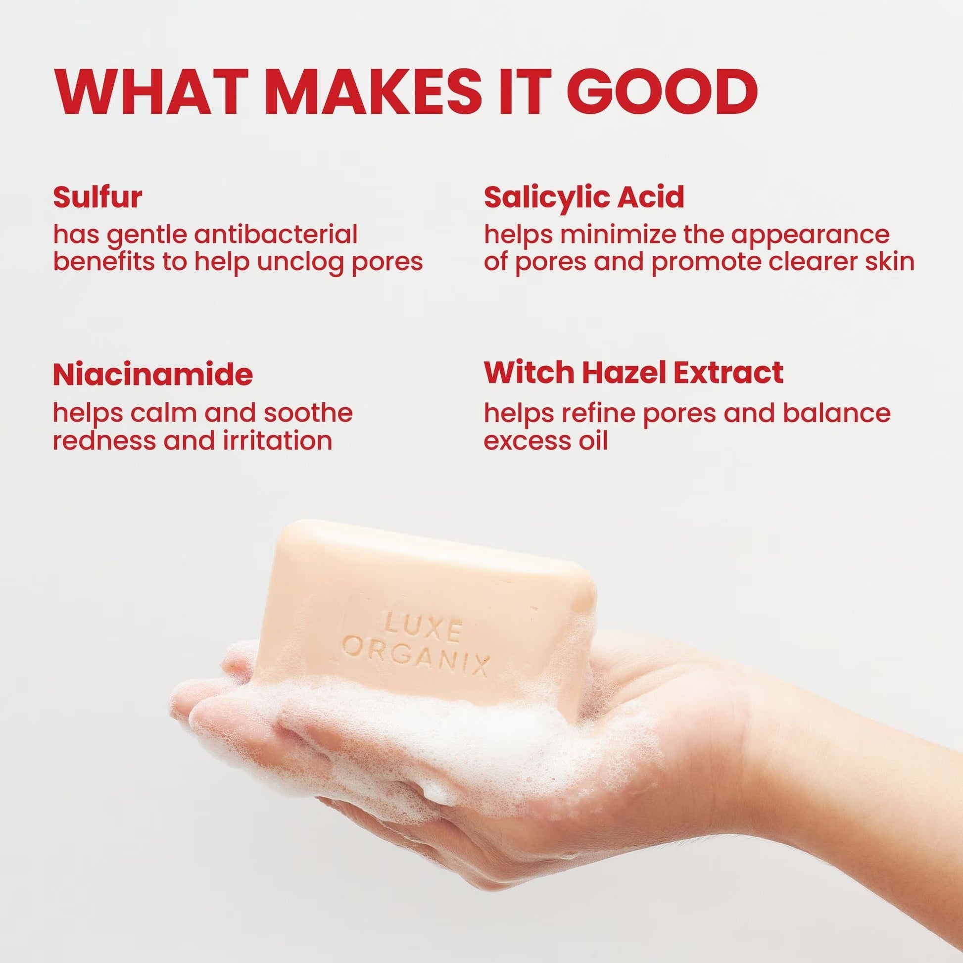 Luxe Organix DermaPRO Sulfur Soap 2.5% Acne Rescue Multifunction Face & Body Soap 80g صابون الكبريت لوكس أورجانيكس ديرما برو 2.5٪ صابون حب الشباب متعدد الوظائف للوجه والجسم - Princess Cosmetics Qatar