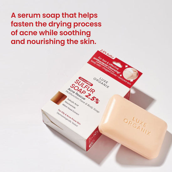 Luxe Organix DermaPRO Sulfur Soap 2.5% Acne Rescue Multifunction Face & Body Soap 80g صابون الكبريت لوكس أورجانيكس ديرما برو 2.5٪ صابون حب الشباب متعدد الوظائف للوجه والجسم - Princess Cosmetics Qatar
