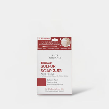 Luxe Organix DermaPRO Sulfur Soap 2.5% Acne Rescue Multifunction Face & Body Soap 80g صابون الكبريت لوكس أورجانيكس ديرما برو 2.5٪ صابون حب الشباب متعدد الوظائف للوجه والجسم - Princess Cosmetics Qatar