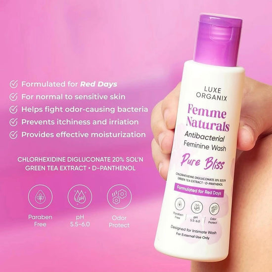 Luxe Organix Femme Naturals Whitening Feminine Wash 120ml غسول تبييض البشرة الطبيعي الفاخر من لوكس أورجانيكس فيم - Princess Cosmetics Qatar