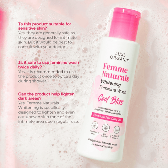 Luxe Organix Femme Naturals Whitening Feminine Wash 120ml غسول تبييض البشرة الطبيعي الفاخر من لوكس أورجانيكس فيم - Princess Cosmetics Qatar