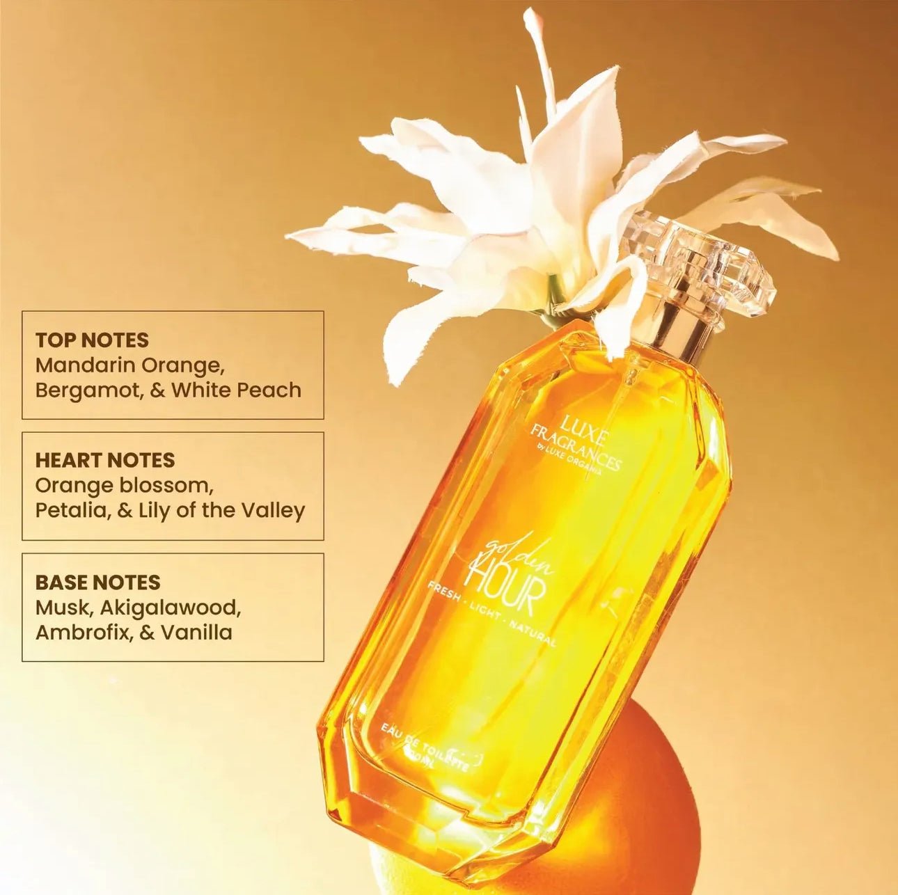 Luxe Organix Fragrances Golden Hour EDT 100ml لكس أورغانكس عطور غولدن آور - Princess Cosmetics Qatar