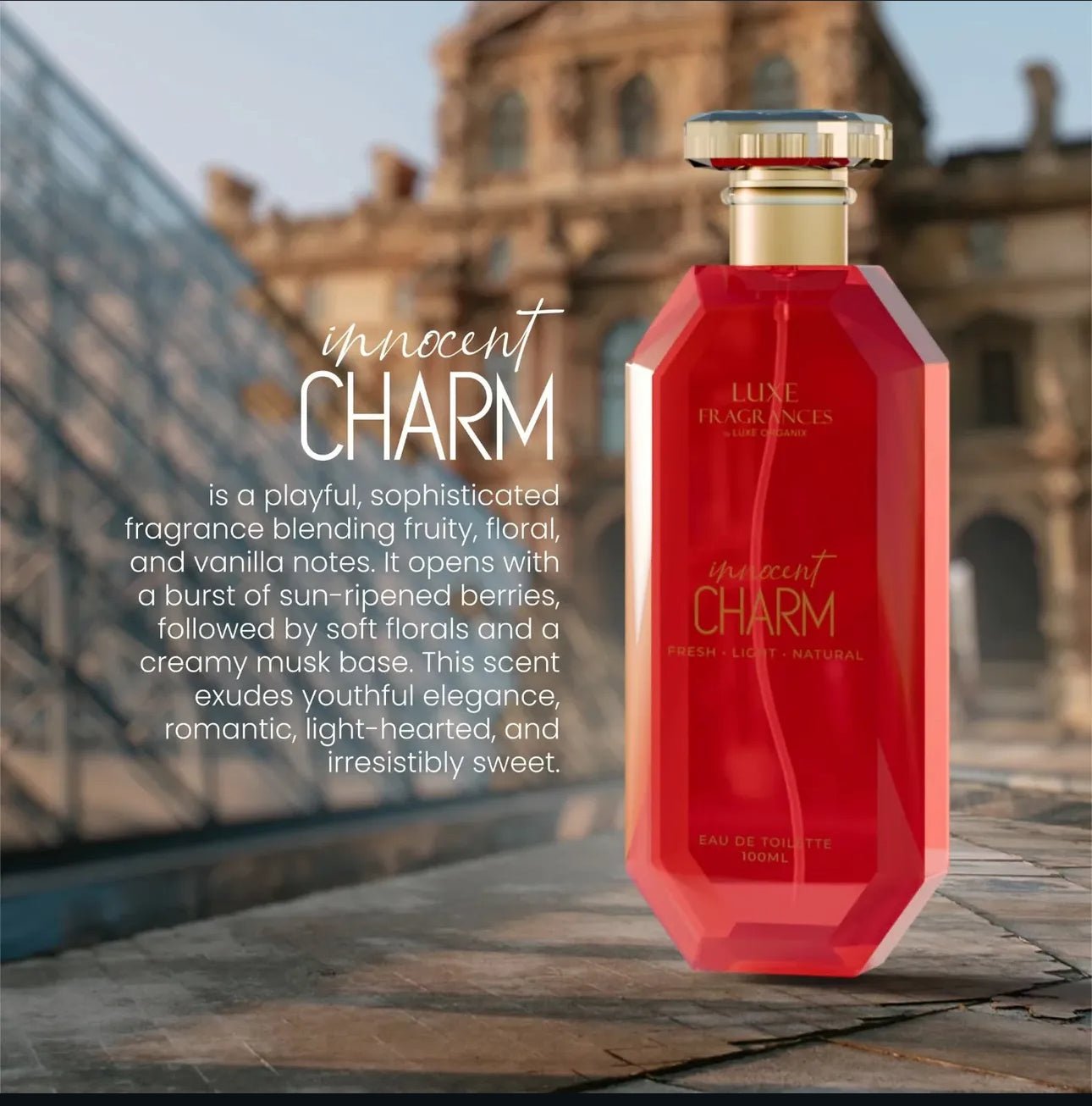 Luxe Organix Fragrances Innocent Charm EDT 100ml لكس أورغانكس عطور إنوسنت تشارم - Princess Cosmetics Qatar