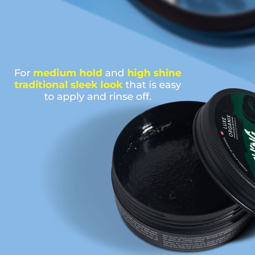 Luxe Organix Hair Professionals Dashing Gentleman High Shine Sleek and Versatile Pomade 80g لوكس أورغانيكس للشعر للمحترفين بوماد داشينغ جنتلمان لامع وناعم ومتعدد الاستخدامات - Princess Cosmetics Qatar