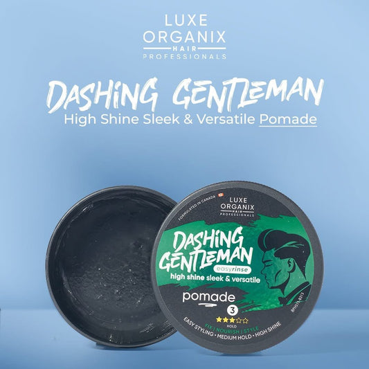 Luxe Organix Hair Professionals Dashing Gentleman High Shine Sleek and Versatile Pomade 80g لوكس أورغانيكس للشعر للمحترفين بوماد داشينغ جنتلمان لامع وناعم ومتعدد الاستخدامات - Princess Cosmetics Qatar