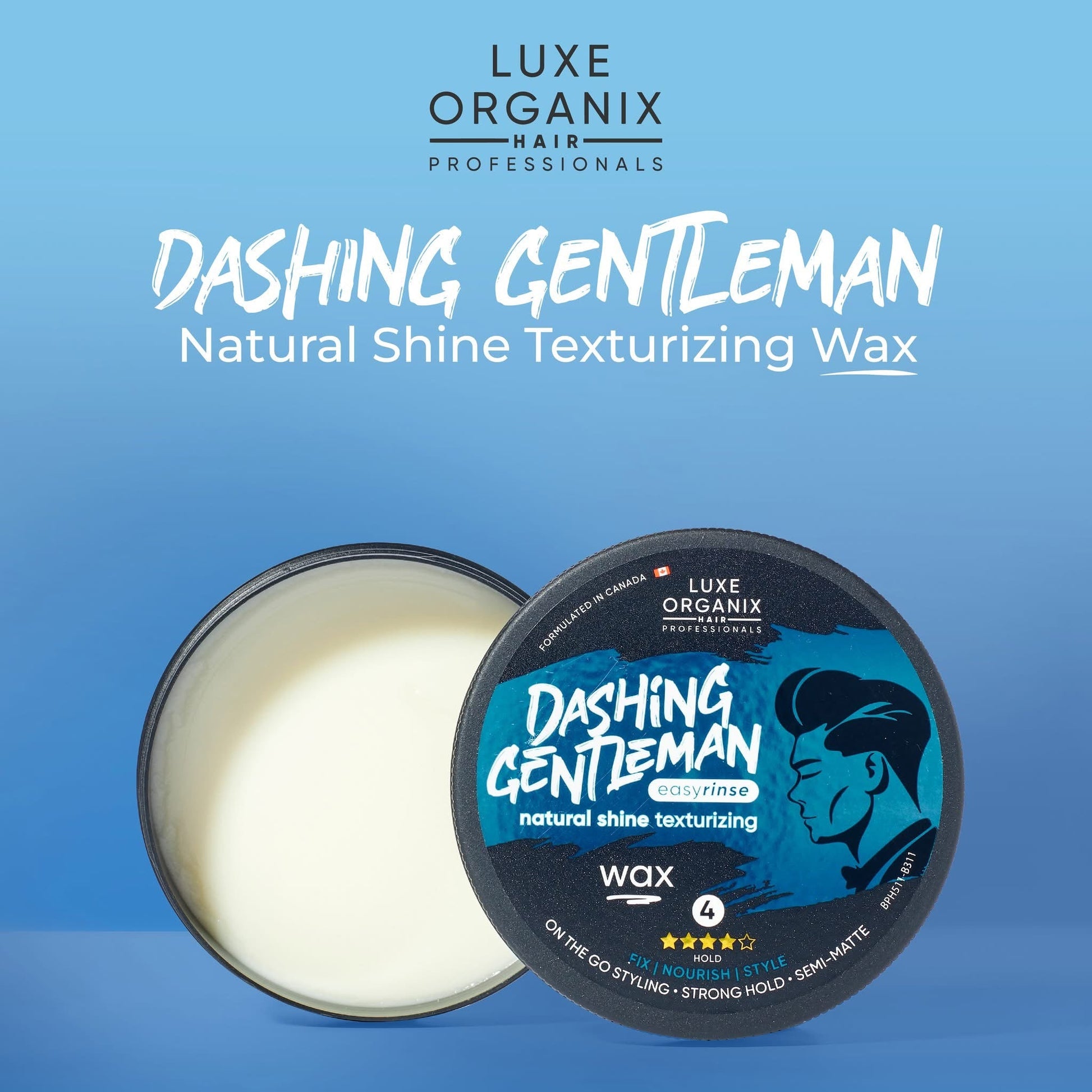 Luxe Organix Hair Professionals Dashing Gentleman Natural Shine Texturizing Wax 80g شمع لوكس أورجانيكس لتصفيف الشعر الاحترافي، شمع داشينغ جنتلمان الطبيعي اللامع - Princess Cosmetics Qatar