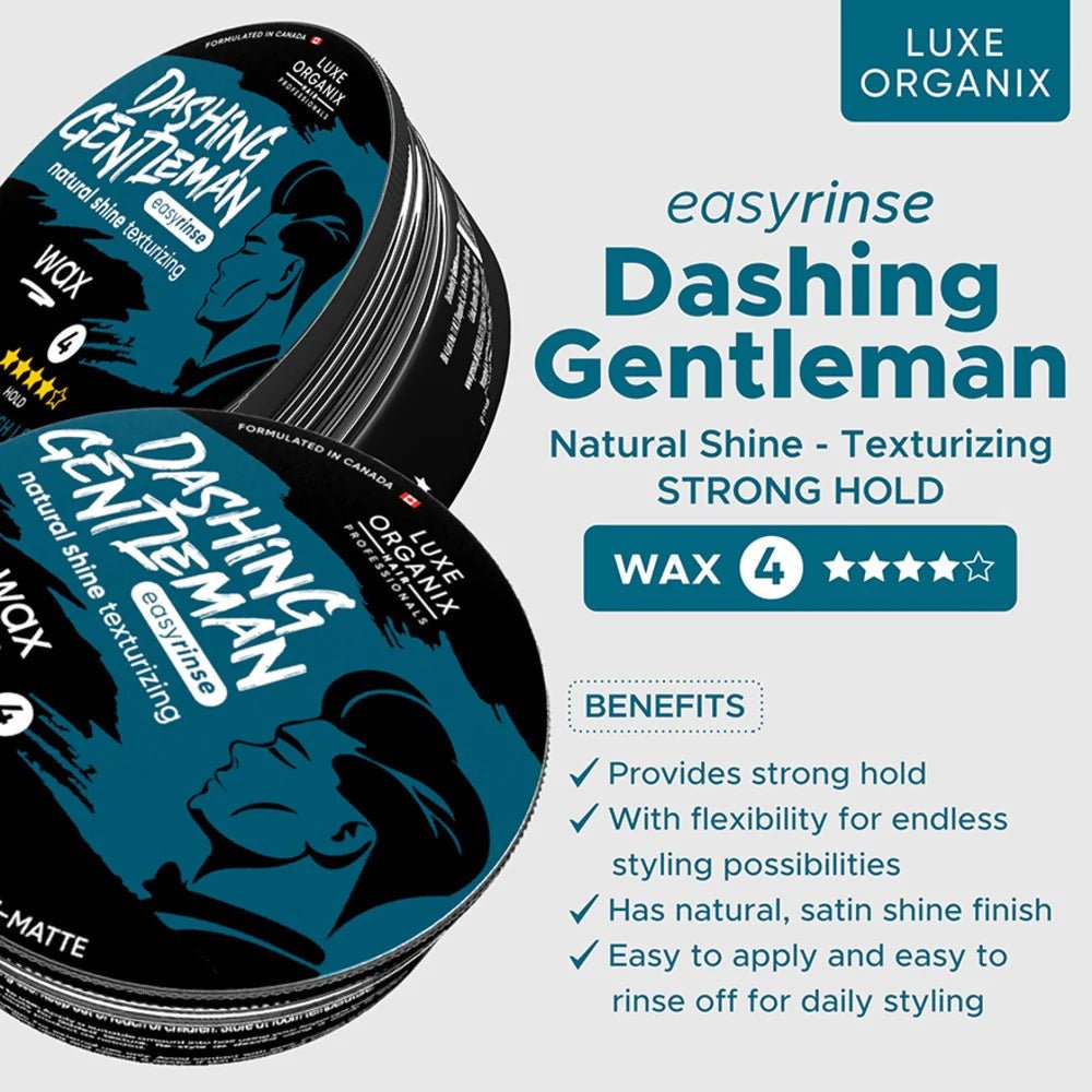 Luxe Organix Hair Professionals Dashing Gentleman Natural Shine Texturizing Wax 80g شمع لوكس أورجانيكس لتصفيف الشعر الاحترافي، شمع داشينغ جنتلمان الطبيعي اللامع - Princess Cosmetics Qatar