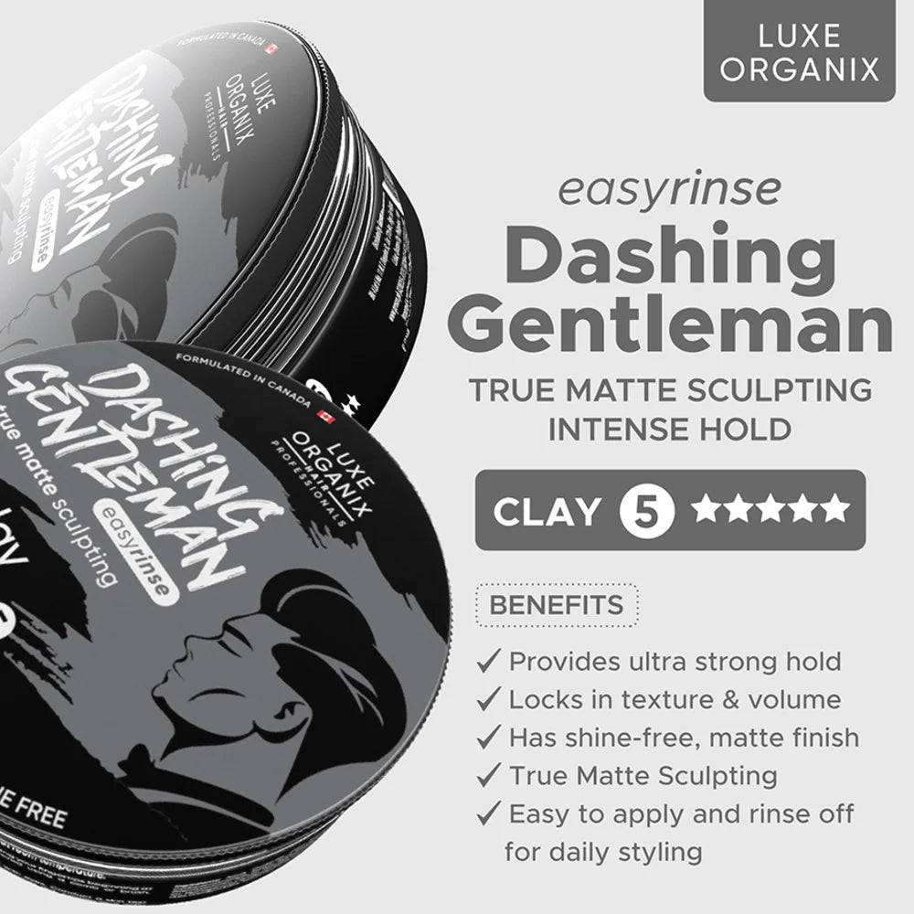 Luxe Organix Hair Professionals Dashing Gentleman True Matte Sculpting Clay 80g لوكس أورغانيكس هير بروفيشنالز داشينغ جنتل مان ترو مات سكلبتنغ كلاي - Princess Cosmetics Qatar