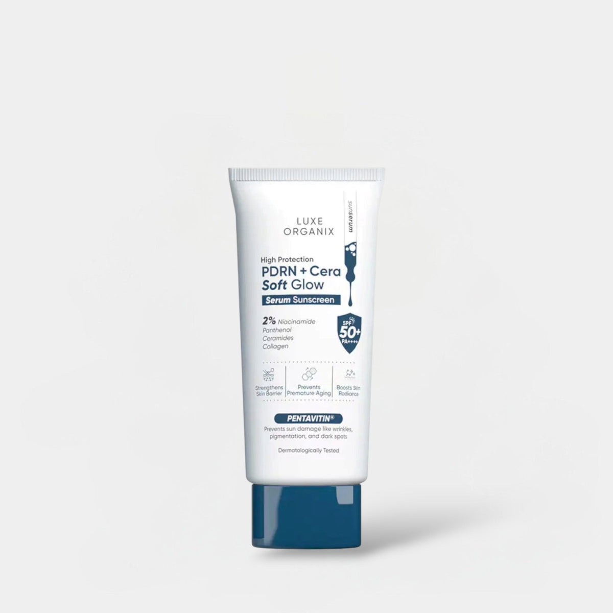 Luxe Organix High Protection Aqua PDRN Soft Glow Serum Sunscreen 40g واقي الشمس سيروم لوكس أورجانيكس عالي الحماية أكوا PDRN لتفتيح البشرة - Princess Cosmetics Qatar