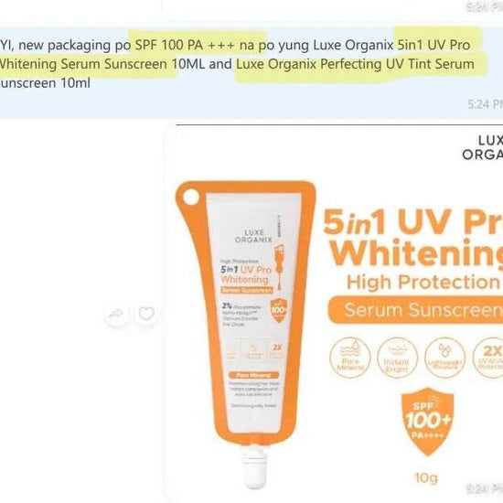 Luxe Organix High Protection Perfecting UV Tint Serum Sunscreen SPF100 PA ++++ 40g سيروم لوكس أورجانيكس عالي الحماية من الأشعة فوق البنفسجية وواقي الشمس - Princess Cosmetics Qatar