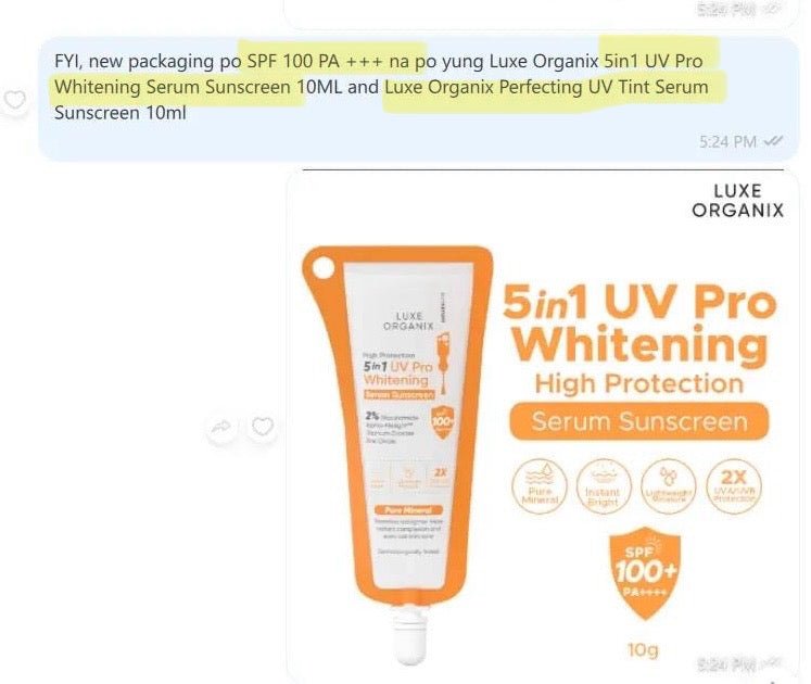 Luxe Organix High Protection Perfecting UV Tint Serum Sunscreen SPF100 PA ++++ 40g سيروم لوكس أورجانيكس عالي الحماية من الأشعة فوق البنفسجية وواقي الشمس - Princess Cosmetics Qatar
