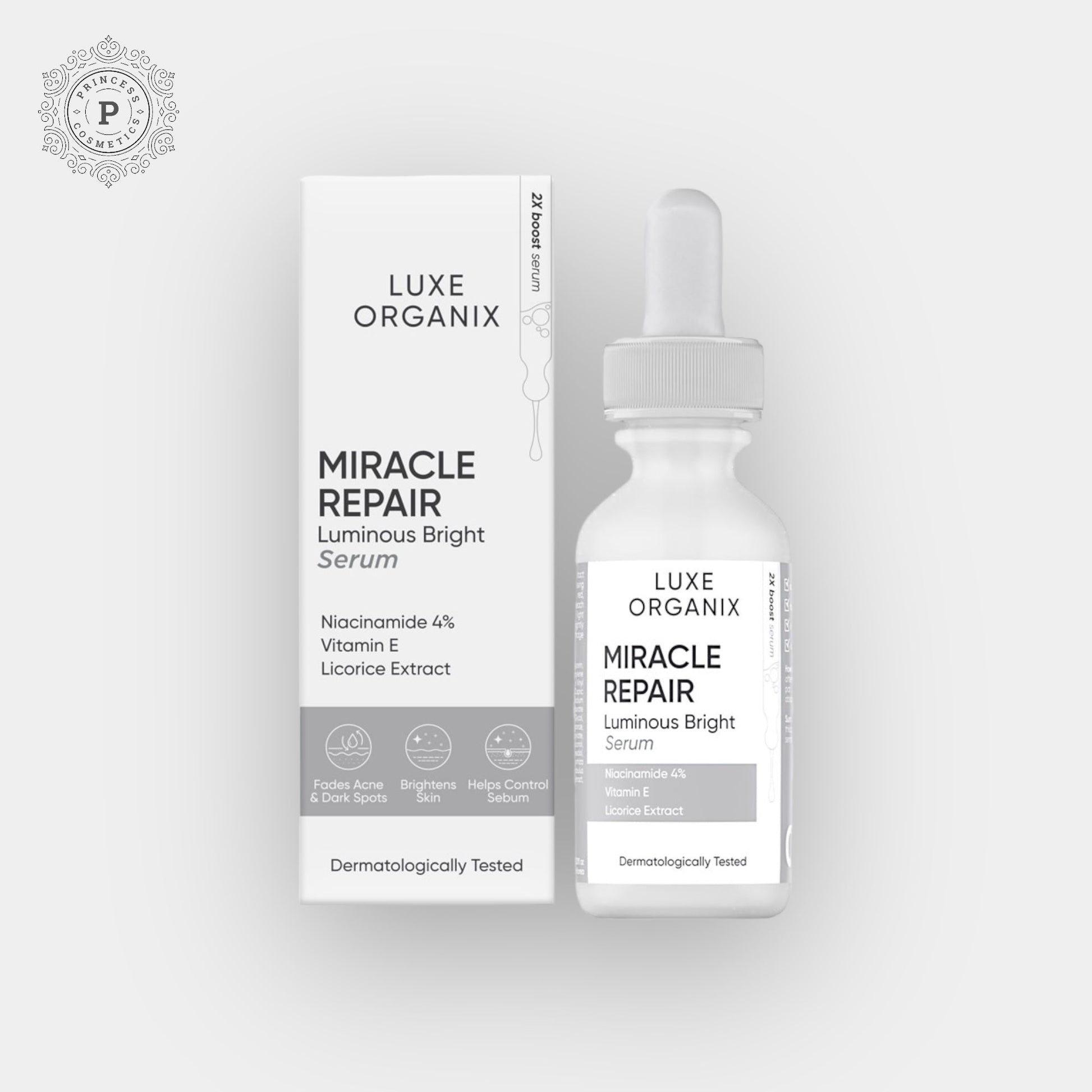 Luxe Organix Miracle Repair Luminous Bright Serum 30ml لوكس أورجانيكس ميراكل ريبير لومينوس برايت سيروم 30 مل - Princess Cosmetics Qatar