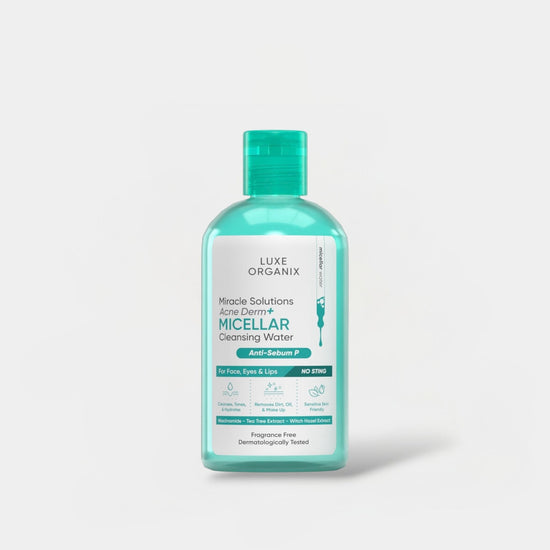 Luxe Organix Miracle Solutions Acne Derm+ Micellar Cleansing Beauty Water 300ml ماء ميسيلار لتنظيف البشرة من لوكس أورجانيكس ميراكل سوليوشنز لعلاج حب الشباب - Princess Cosmetics Qatar