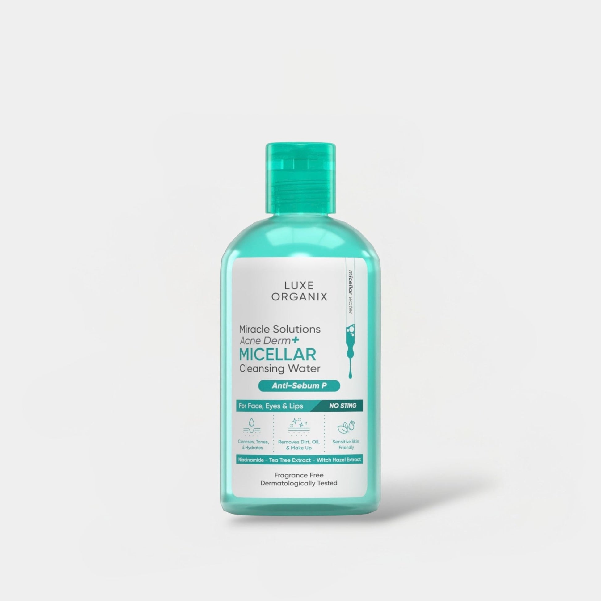 Luxe Organix Miracle Solutions Acne Derm+ Micellar Cleansing Beauty Water 300ml ماء ميسيلار لتنظيف البشرة من لوكس أورجانيكس ميراكل سوليوشنز لعلاج حب الشباب - Princess Cosmetics Qatar