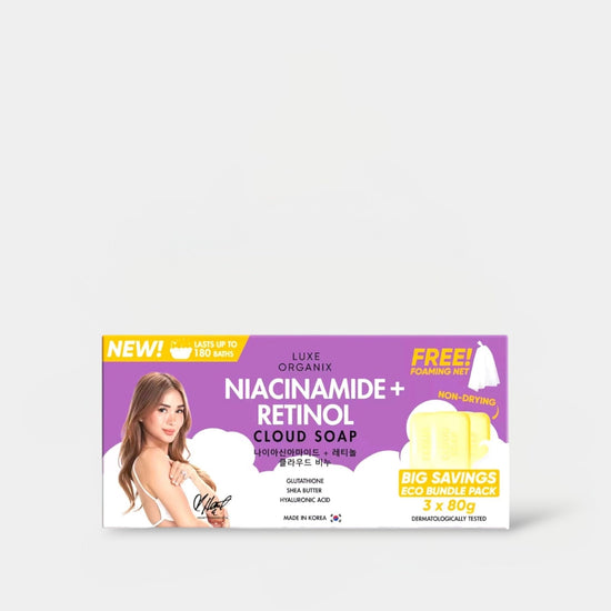 Luxe Organix Niacinamide + Retinol Cloud Soap (80g x 3pcs) صابون لوكس أورجانيكس نياسيناميد + ريتينول كلاود - Princess Cosmetics Qatar