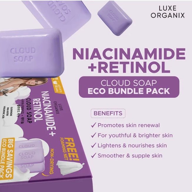 Luxe Organix Niacinamide + Retinol Cloud Soap (80g x 3pcs) صابون لوكس أورجانيكس نياسيناميد + ريتينول كلاود - Princess Cosmetics Qatar