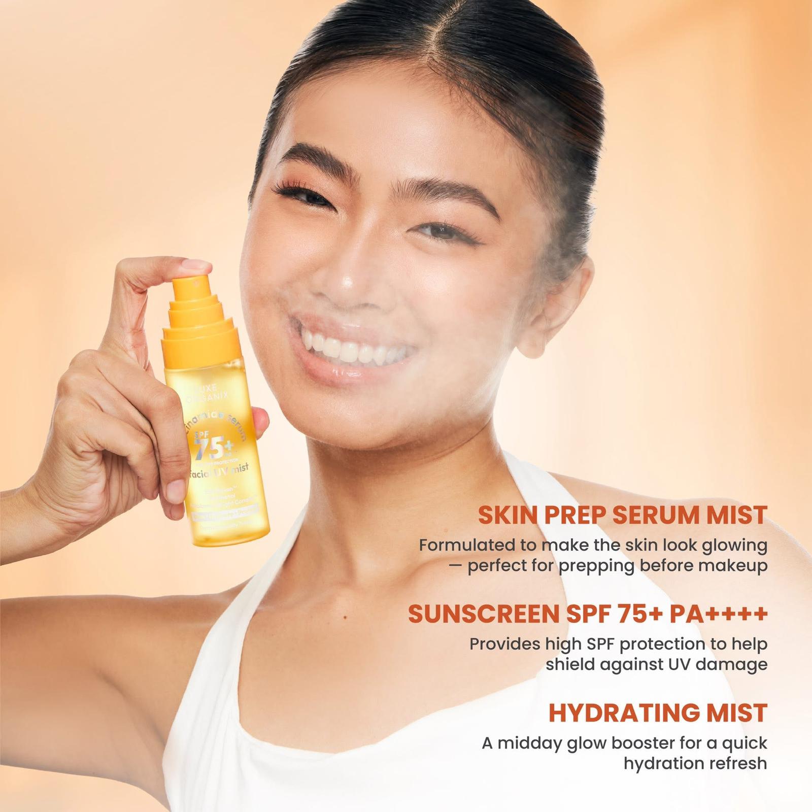 Luxe Organix Niacinamide Serum Facial UV Mist 80ml لوكس أورجانيكس نياسيناميد مصل الوجه بالأشعة فوق البنفسجية - Princess Cosmetics Qatar