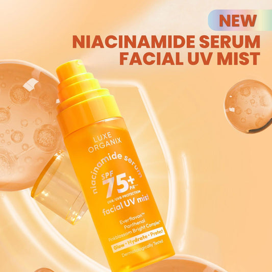 Luxe Organix Niacinamide Serum Facial UV Mist 80ml لوكس أورجانيكس نياسيناميد مصل الوجه بالأشعة فوق البنفسجية - Princess Cosmetics Qatar