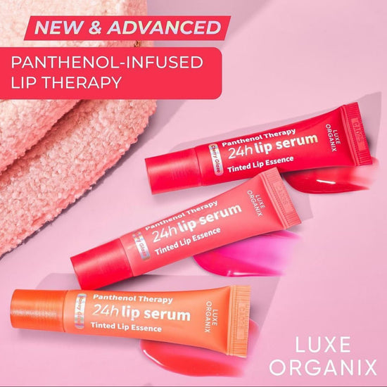 Luxe Organix Panthenol Therapy 24h Lip Serum Tinted lip Essence 10g لوكس أورجانيكس بانثينول ثيرابي سيروم شفاه ملون 24 ساعة 10 جم - Princess Cosmetics Qatar