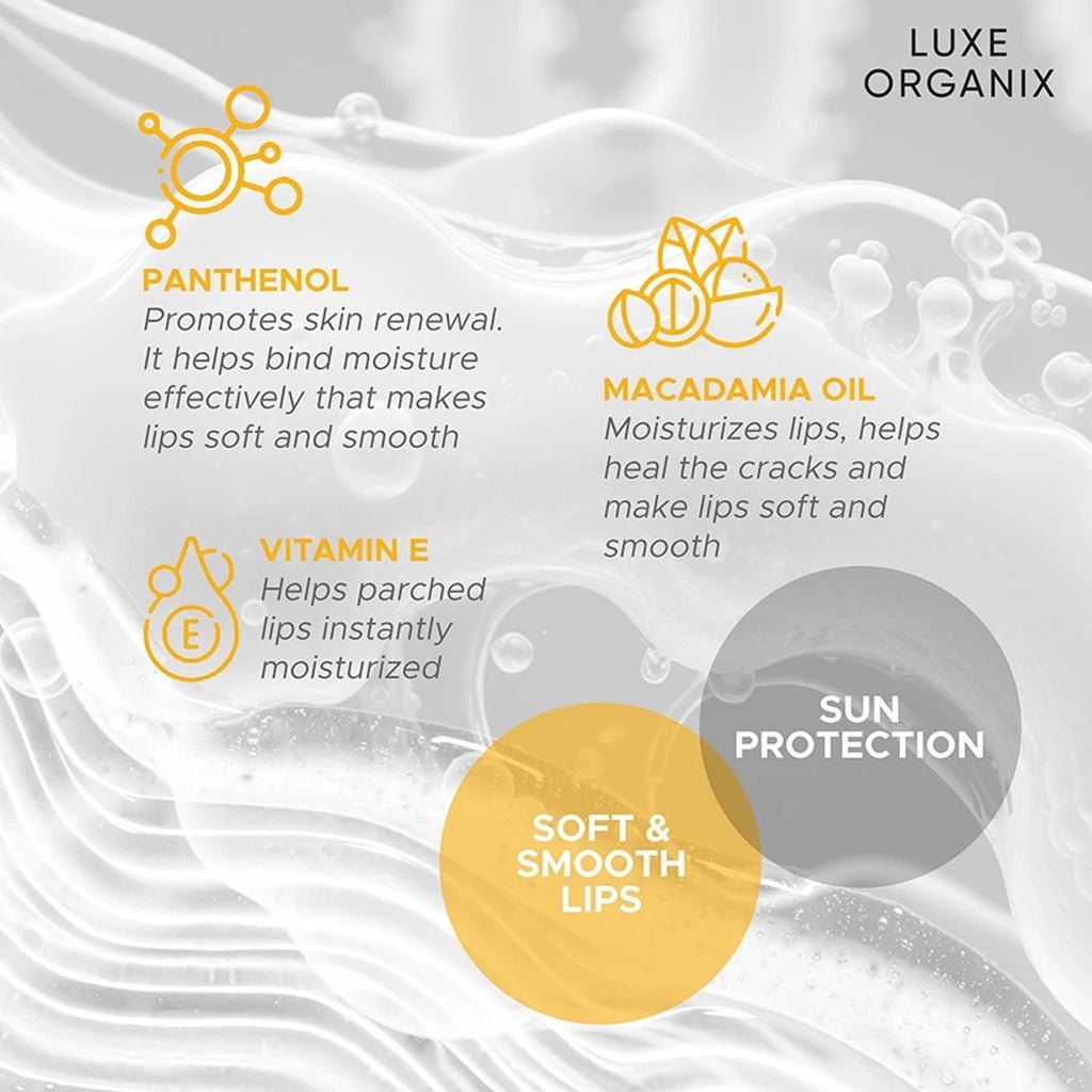 Luxe Organix Panthenol Therapy 24H Lipscreen Sun Lip Essence SPF 50 PA++++ 10g مرطب شفاه لوكس أورجانيكس بانثينول ثيرابي 24 ساعة من كريم أساس واقي من الشمس - Princess Cosmetics Qatar