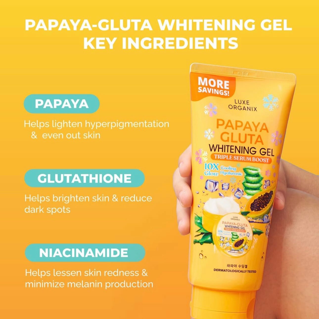 Luxe Organix Papaya Gluta Whitening Gel Triple Serum Boost 300ml جل التبييض لوكس أورجانيكس بالبابايا جلوتا سيروم معزز ثلاثي - Princess Cosmetics Qatar