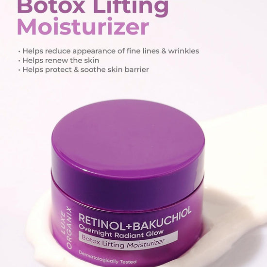 Luxe Organix Retinol + Bakuchiol Overnight Radiant Glow Botox Lifting Moisturizer 50g مرطب لوكس أورجانيكس ريتينول + باكوتشيول الليلي المتألق مع البوتوكس لرفع البشرة - Princess Cosmetics Qatar