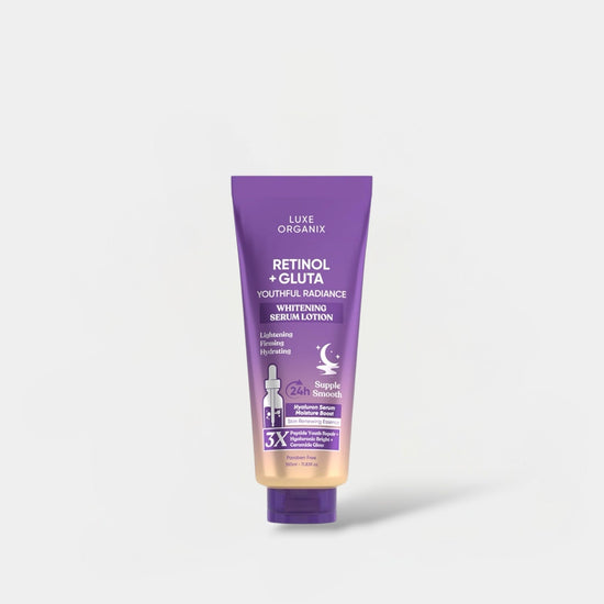 Luxe Organix Retinol + Gluta Whitening Serum Lotion 350ml لوكس أورغانيكس ريتينول + غلوتا سيروم لوشن لتفتيح البشرة - Princess Cosmetics Qatar