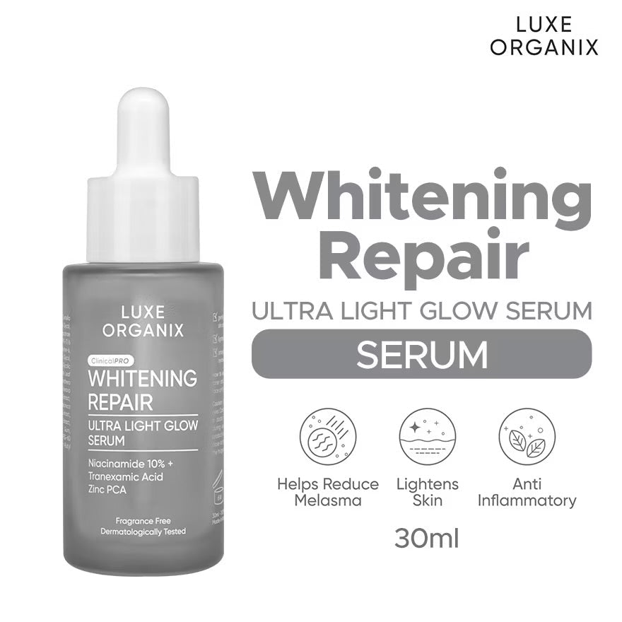 Luxe Organix Whitening Repair Ultra Light Glow Serum 30ml سيروم لوكس أورجانيكس لإصلاح وتبييض البشرة فائق الإشراق - Princess Cosmetics Qatar