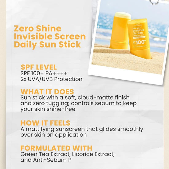 Luxe Organix Zero Shine Invisible Screen Daily Sun Stick 17g واقي شمس لوكس أورجانيكس زيرو شاين غير مرئي للاستخدام اليومي - Princess Cosmetics Qatar