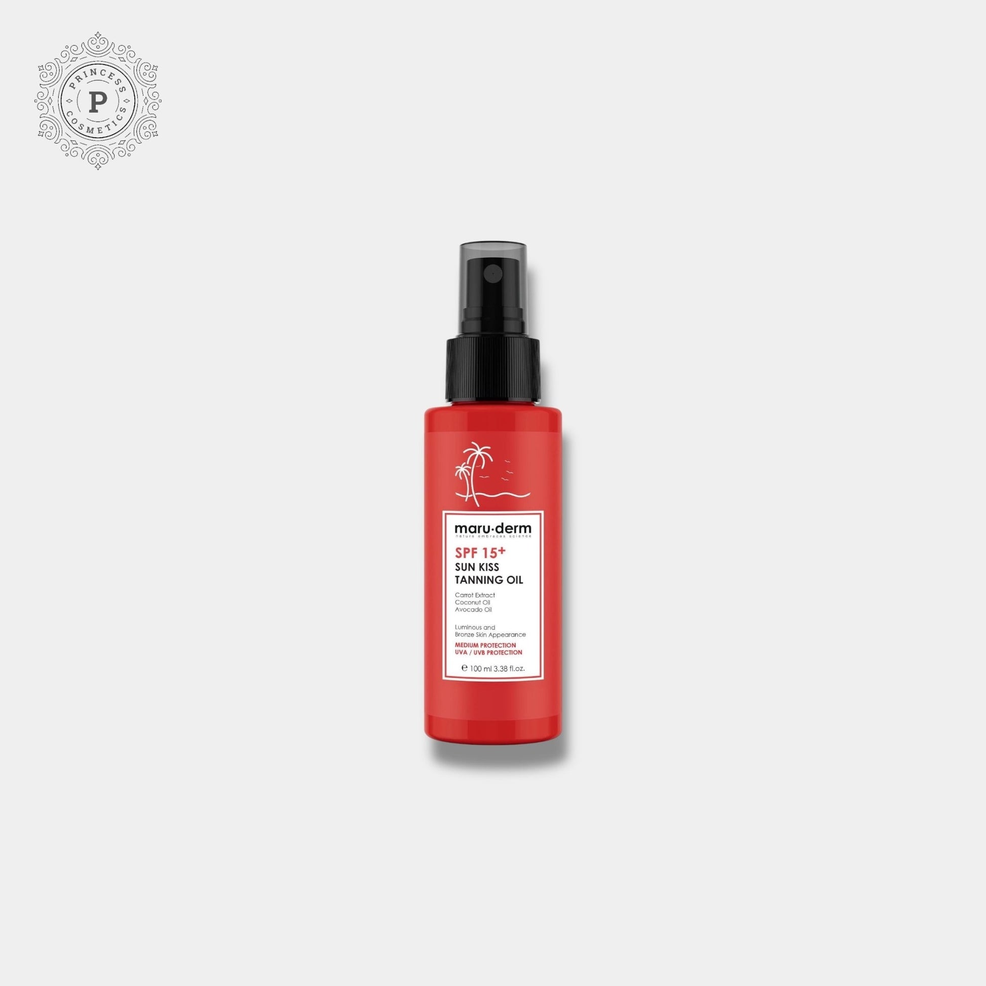 Maruderm SPF 15+ Sun Kiss Tanning Oil 100ml زيت تسمير البشرة من ماروديرم بعامل حماية من الشمس 15+ - Princess Cosmetics Qatar