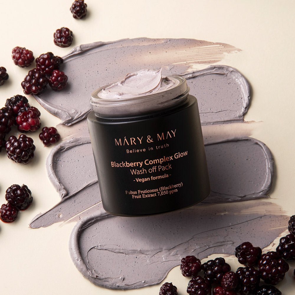 Mary & May Vegan Blackberry Complex Glow Wash Off Pack 125g مجموعة غسول التوت الأسود النباتية من ماري آند ماي - Princess Cosmetics Qatar