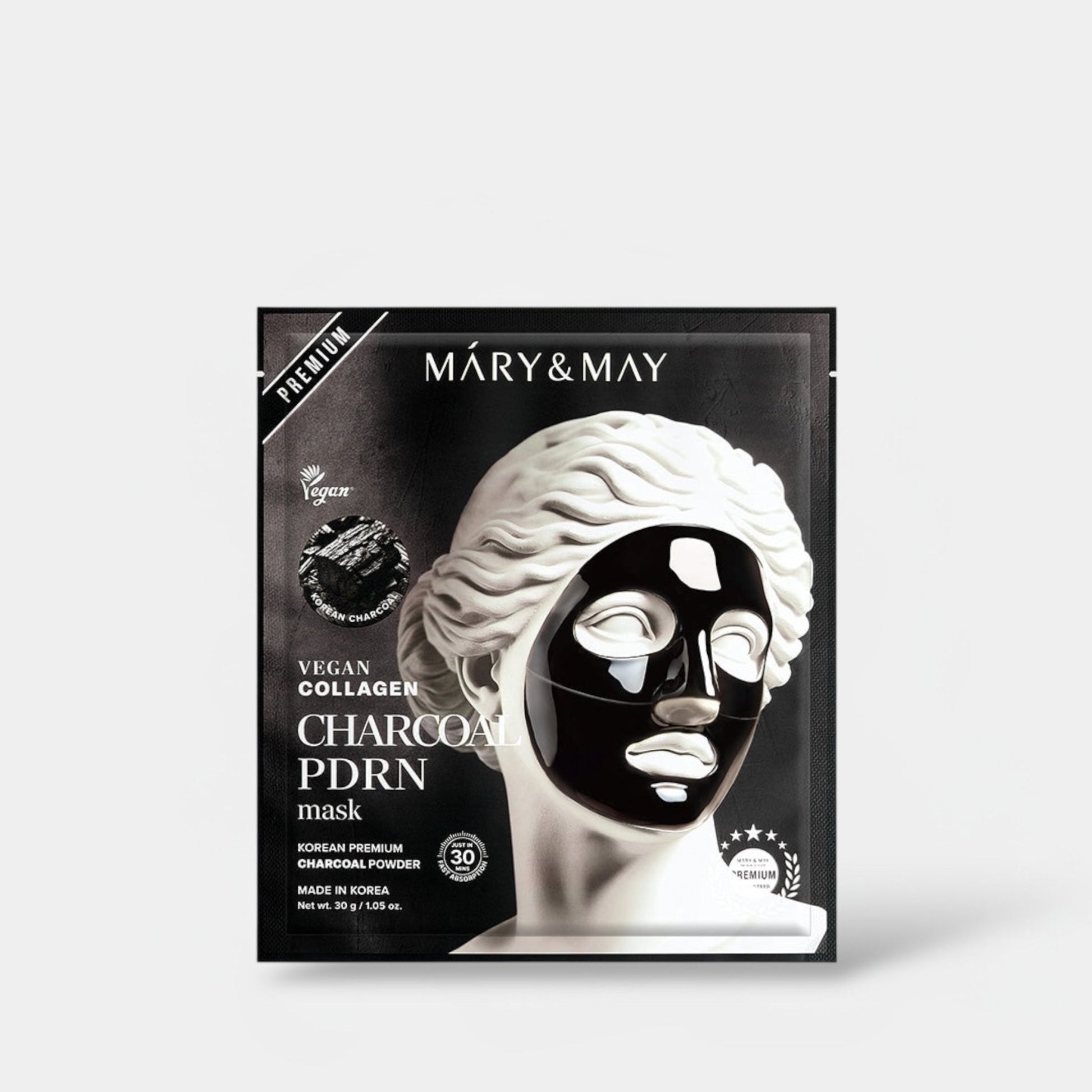 Mary & May Vegan Collagen Charcoal PDRN Mask (1 Sheet) قناع الكولاجين النباتي من ماري آند ماي - PDRN - Princess Cosmetics Qatar