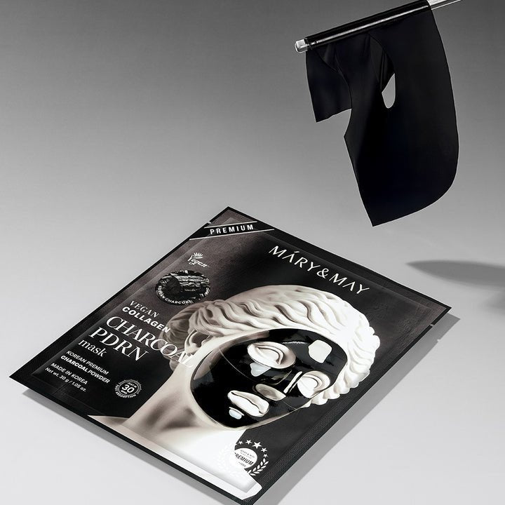 Mary & May Vegan Collagen Charcoal PDRN Mask (1 Sheet) قناع الكولاجين النباتي من ماري آند ماي - PDRN - Princess Cosmetics Qatar