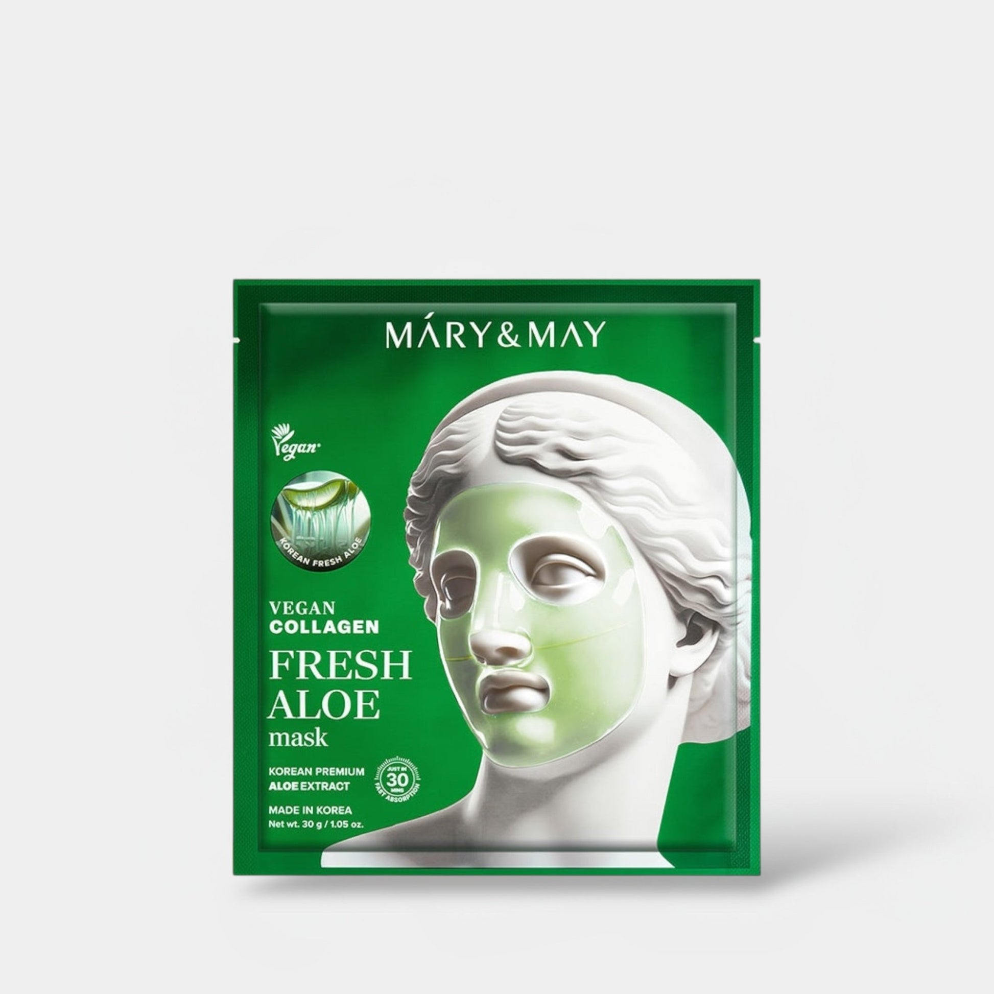 Mary & May Vegan Collagen Fresh Aloe Mask (1 Sheet) قناع الصبار المنعش بالكولاجين النباتي من ماري آند ماي - Princess Cosmetics Qatar