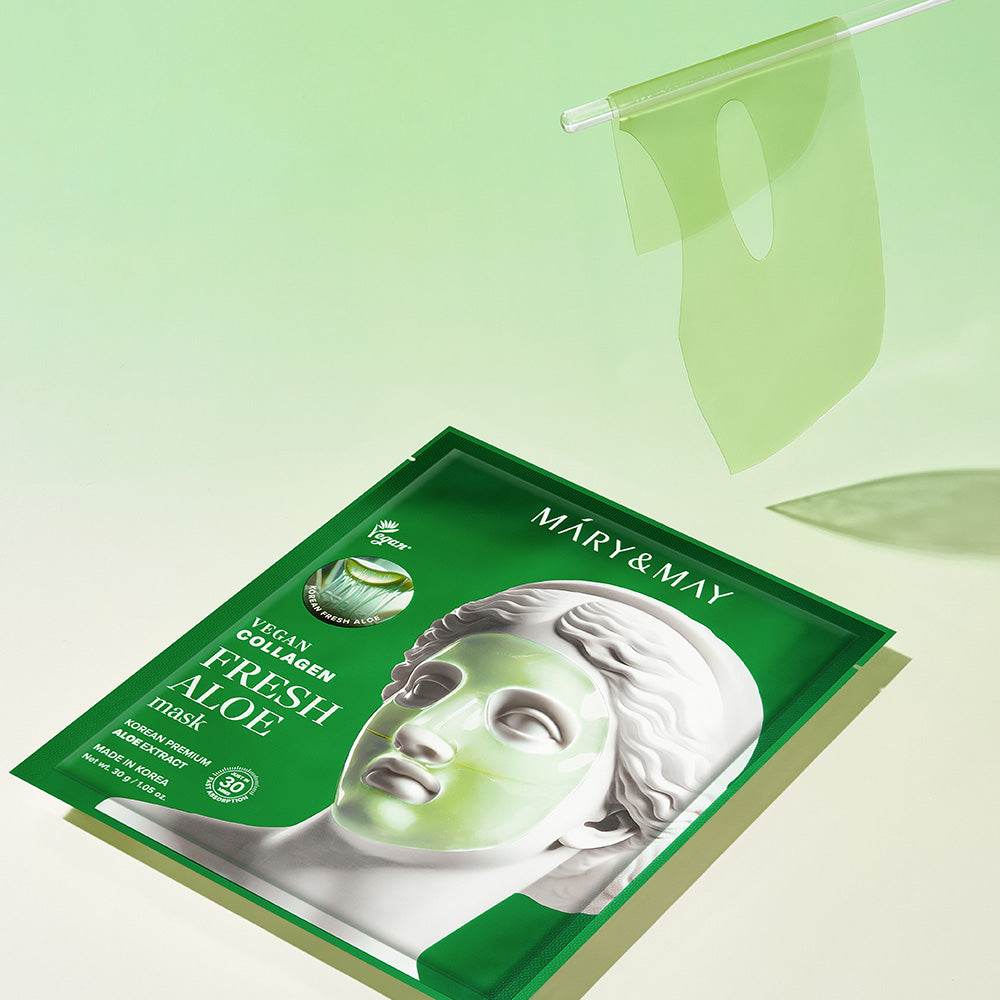Mary & May Vegan Collagen Fresh Aloe Mask (1 Sheet) قناع الصبار المنعش بالكولاجين النباتي من ماري آند ماي - Princess Cosmetics Qatar