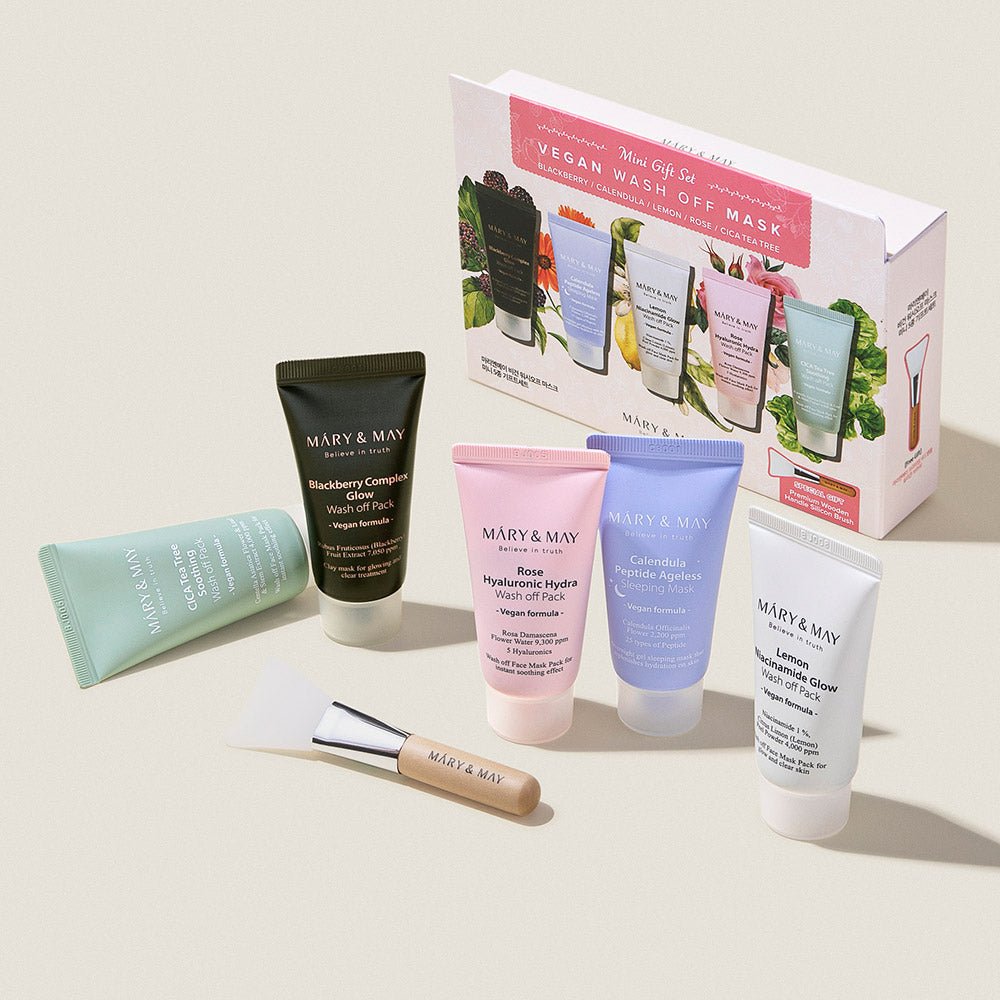 Mary&May Vegan Wash Off Mask Mini Gift Set مجموعة هدايا صغيرة من أقنعة ماري آند ماي النباتية القابلة للغسل - Princess Cosmetics Qatar