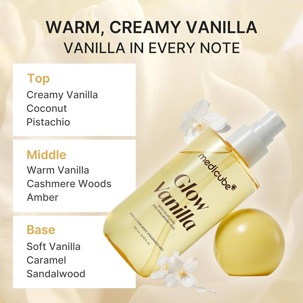 Medicube Glow Vanilla Hair & Body Fragrance Mist 30ml - TRAVEL SIZE معطر للجسم والشعر برائحة الفانيليا من ميديكوب جلو، حجم مناسب للسفر - Princess Cosmetics Qatar